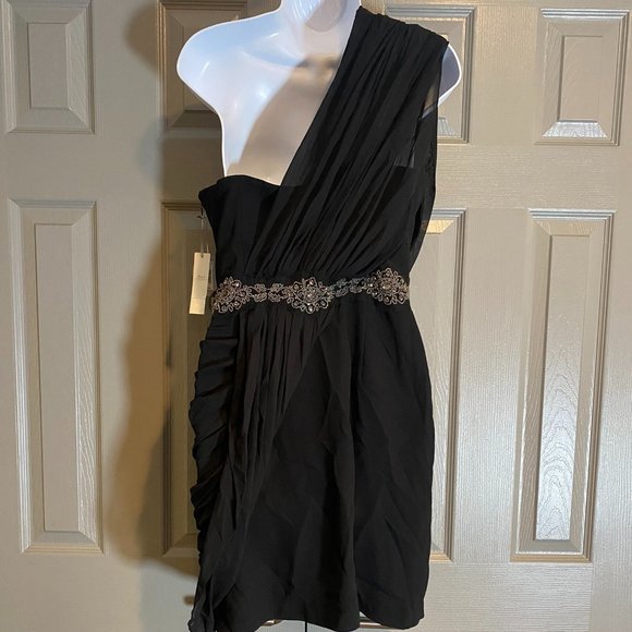 New PEARL Georgina Chapman by MARCHESA Black One Shoulder Cocktail NWT - Picture 5 of 8